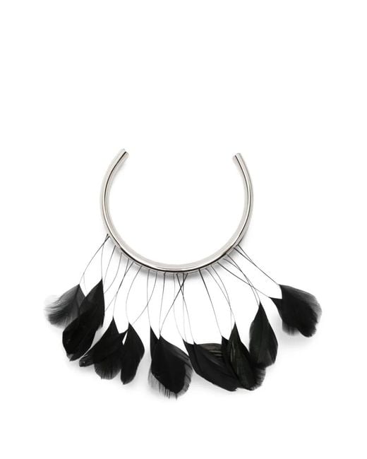 Patrizia Pepe White Feather-Trim Torque Necklace