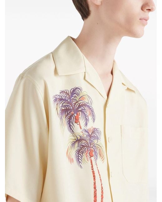 Prada White Tropical-print Silk Shirt for men