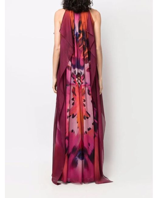Alberta Ferretti Red Graphic-Print Silk Gown