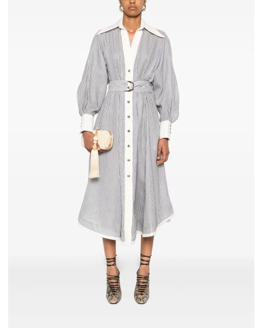 Zimmermann White Striped Belted Shirt Dress