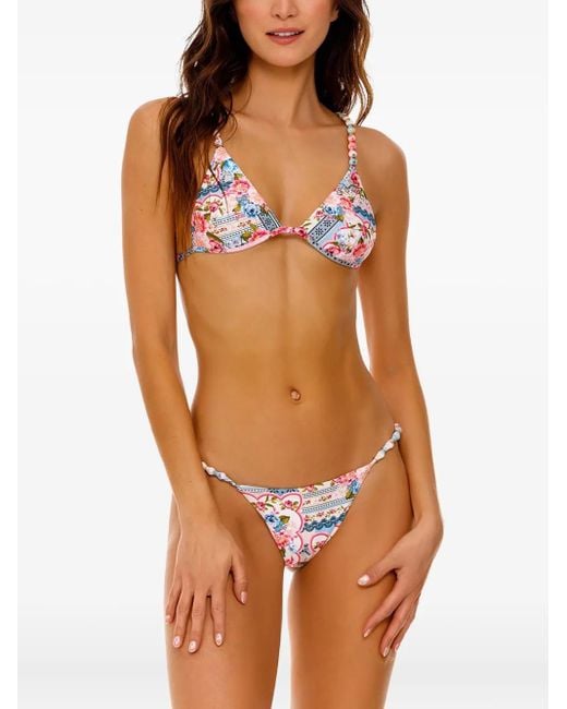 Agua Bendita Blue Belle Floral-Print Bikini Top