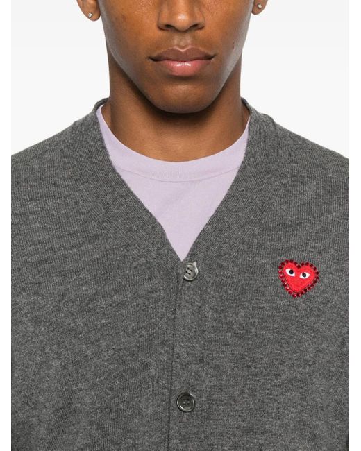 COMME DES GARÇONS PLAY Gray Logo Heart-Emblem V-Neck Cardigan