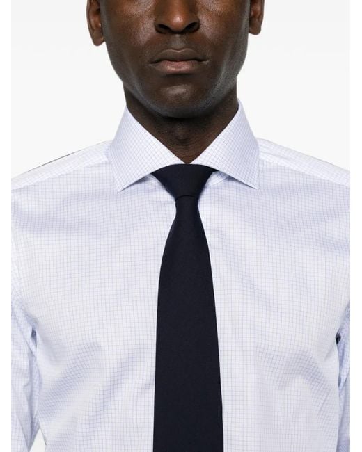 Barba Napoli White Check-Pattern Long-Sleeve Shirt for men