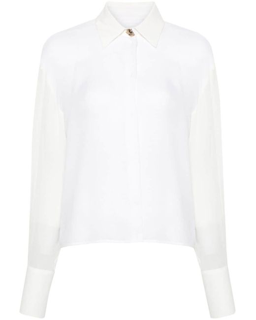 Genny White Straight-collar Silk Shirt
