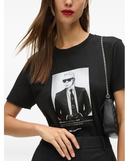 Karl Lagerfeld Black Portrait-Print T-Shirt