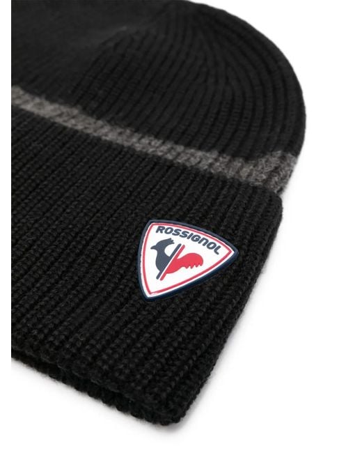 Rossignol Black Ethan Logo-Patch Beanie for men