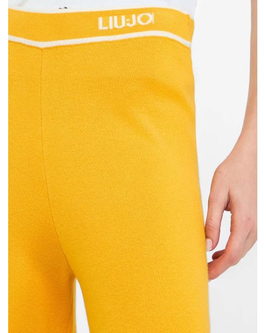 Liu Jo Straight Broek Met Logoband En Knoopdetail in het Yellow