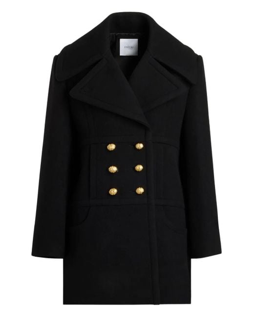 Patou Black Double-Breasted Wool Blend Coat