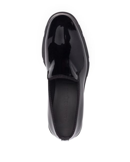 McQueen Black High-Shine Round-Toe Loafers for men