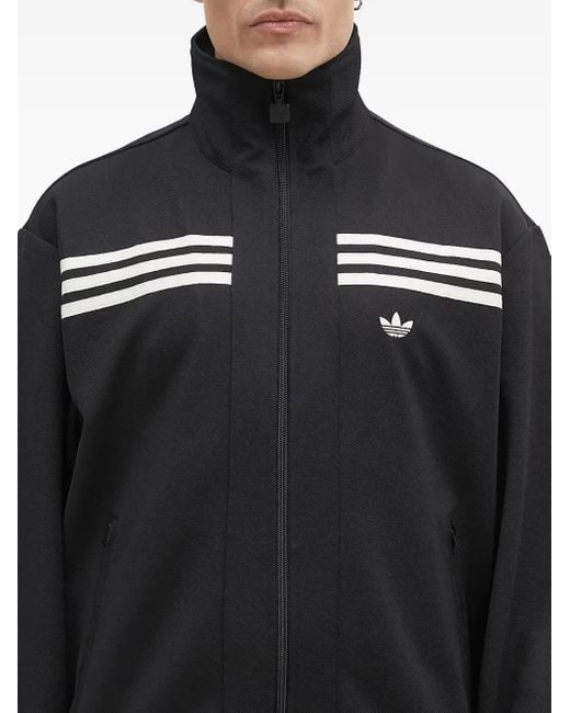 Adidas Black Three-Stripe Detail Zip-Up Sweatshirt for men