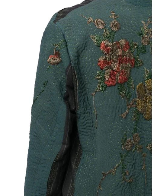 By Walid Green Patchwork Button-Up Coat for men