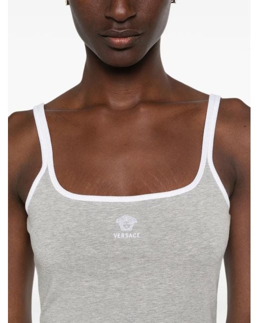 Versace White Logo-Embroidered Midi Dress