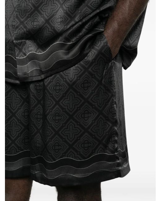 Casablanca Black Monogram-Print Silk-Twill Shorts for men
