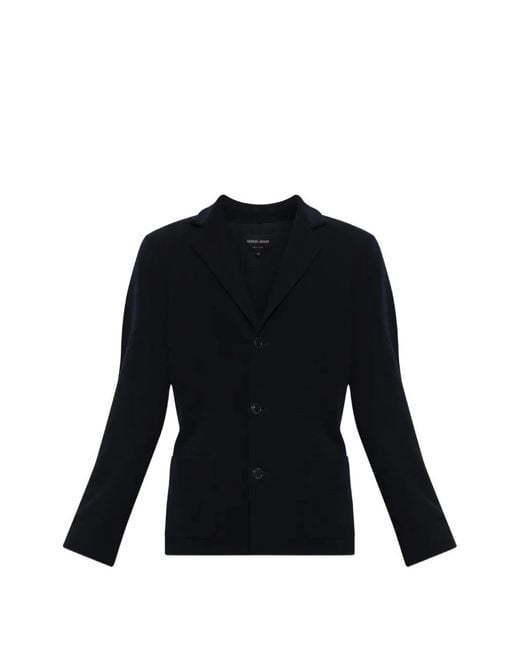 Giorgio Armani Black Notched-Lapel Patch-Pocket Blazer for men