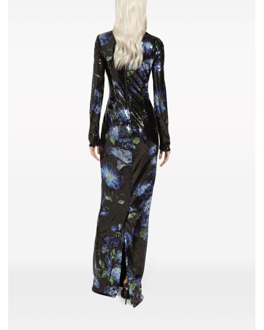 Dolce & Gabbana Black Floral-print Sequinned Gown