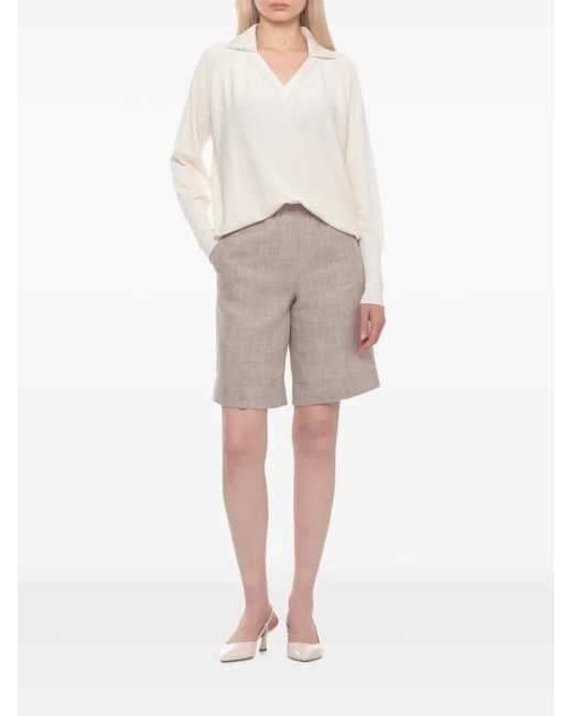 D.exterior White Chain-Trim Collared Top