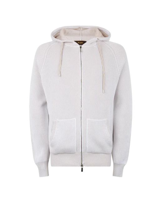 Moorer White Ribbed-Knit Zip-Up Cardigan for men