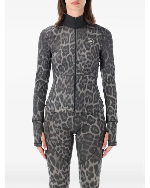 Adidas By Stella McCartney Gray Leopard-Print Zip-Up Jacket