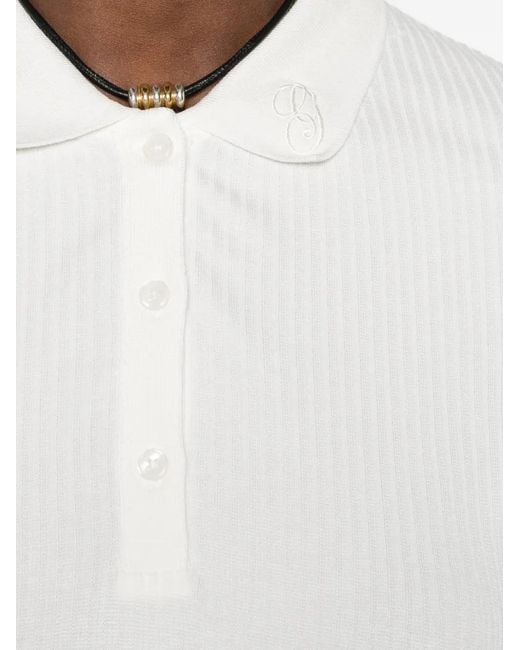 Gant White Polo En Maille Côtelée À Logo Brodé