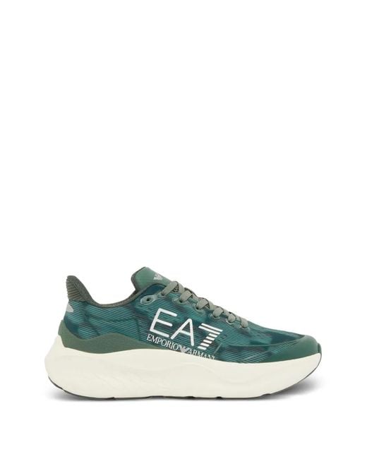 EA7 Green Logo-Print Panelled Sneakers for men