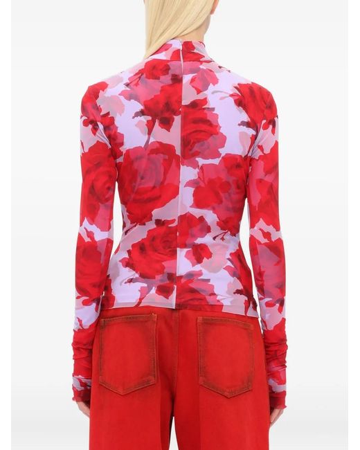 MSGM Red Floral-Print Top