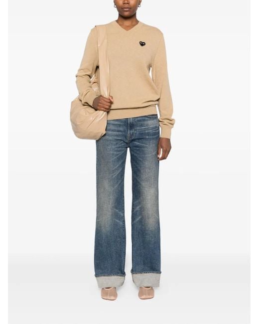 COMME DES GARÇONS PLAY Natural Heart-Embellished V-Neck Sweater