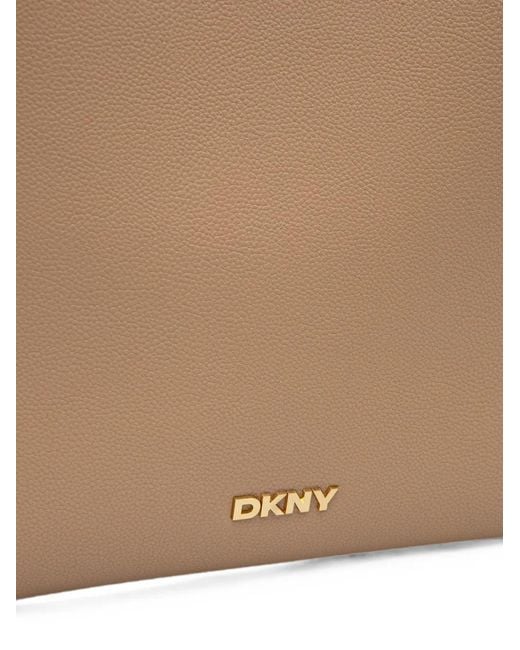 DKNY Brown Extra Large Paula Logo-Plaque Pebbled Tote Bag