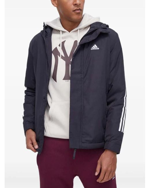 Adidas Blue Three-Stripe Hooded Jacket for men