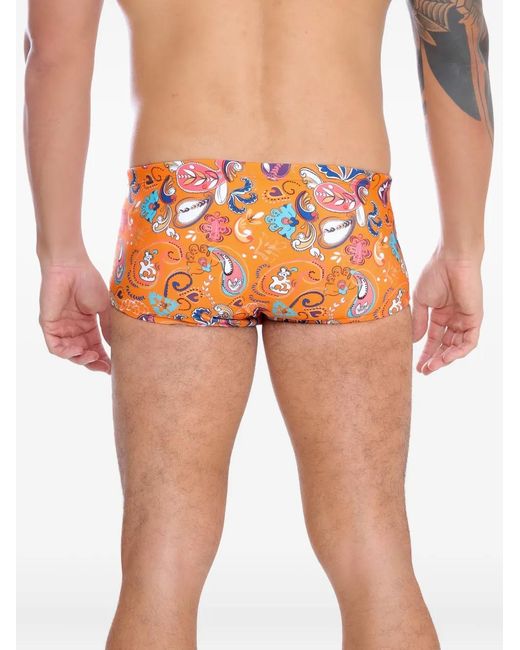 Amir Slama Orange Slip De Bain À Motif Cachemire for men