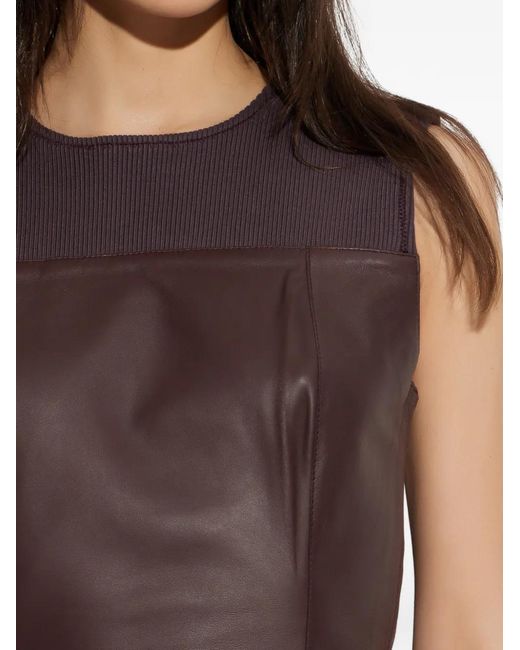 Samsøe & Samsøe Brown Sapia Ribbed-Detail Lambskin Top