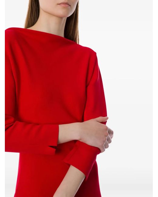 Alberta Ferretti Red Slash-Neck Midi Dress