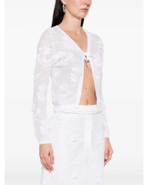 ShuShu/Tong White Threadwork Bow Cardigan