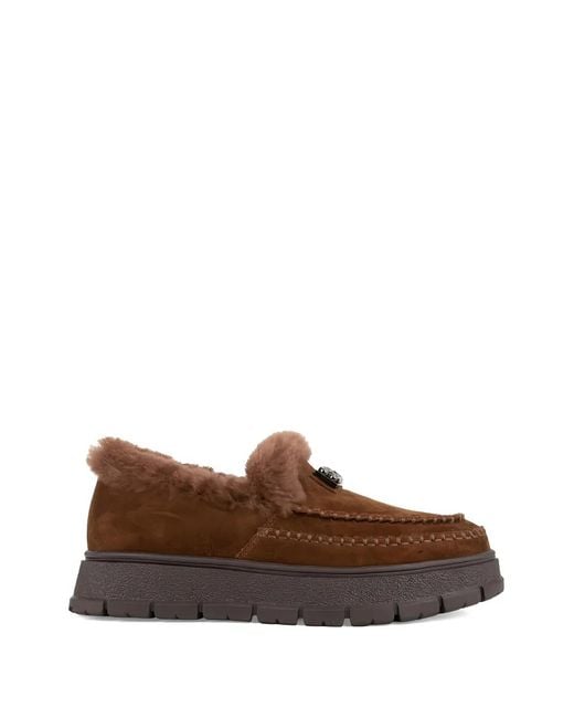Linda Baumann Brown Mocassins En Daim À Bords En Fourrure