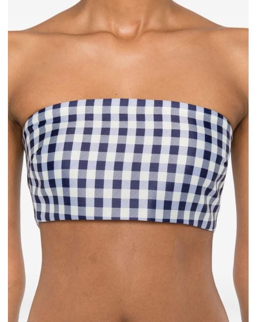Self-Portrait Blue Gingham Bandeau Top
