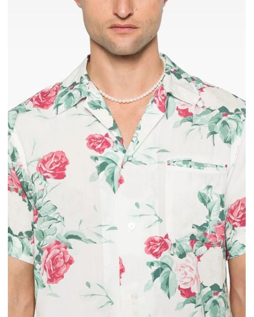Fursac White Floral-Print Shirt for men
