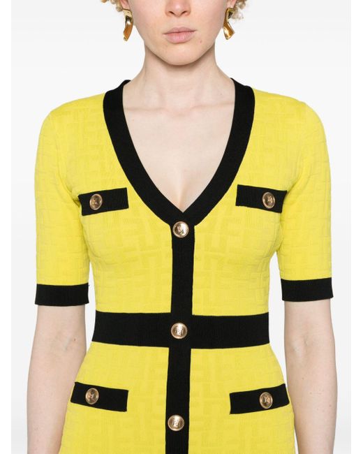 Elisabetta Franchi Yellow Monogram-embossed Mini Dress