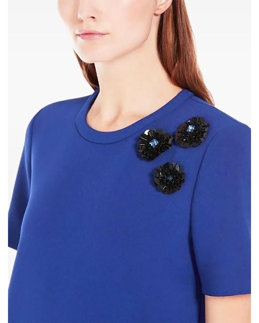 Max Mara Blue Ruffled Short-Sleeve Dress