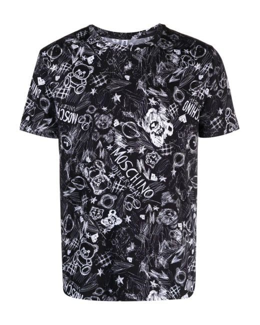 Moschino Black Short Sleeve Print T Shirt for men