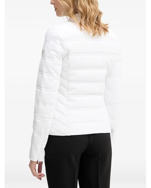 Guess White 4G Logo Zip-Up Puffer Jacket