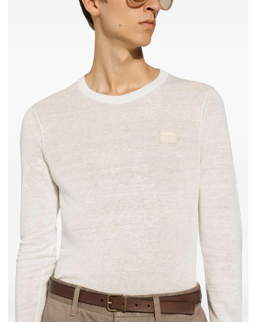 Dolce & Gabbana White Logo-appliqué Round-neck Jumper for men