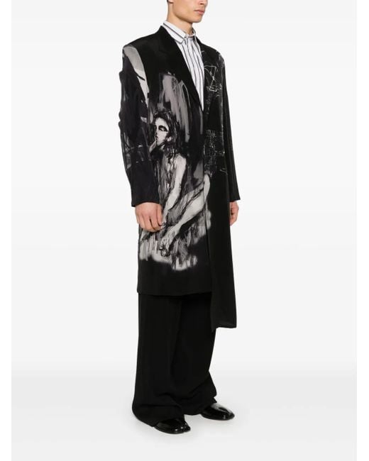 Yohji Yamamoto Black Printed Coat for men