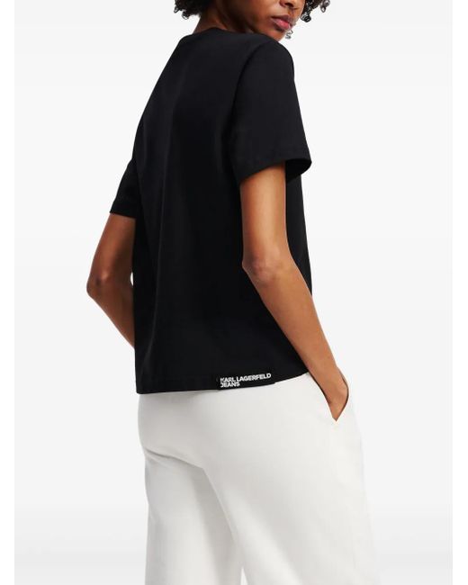 Karl Lagerfeld Black Logo-Embroidered T-Shirt