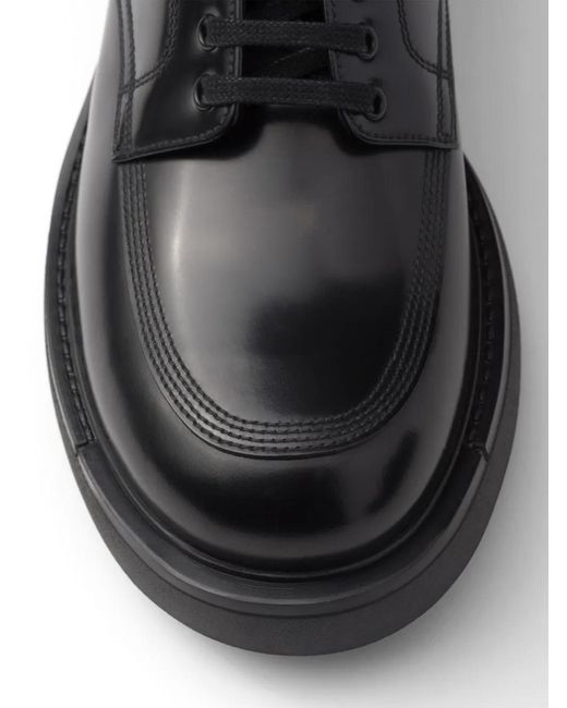 Prada Black Brushed Leather Derby Shoes for men