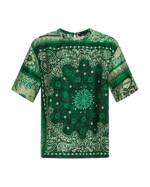 Roberto Cavalli Green Bandana-Print T-Shirt