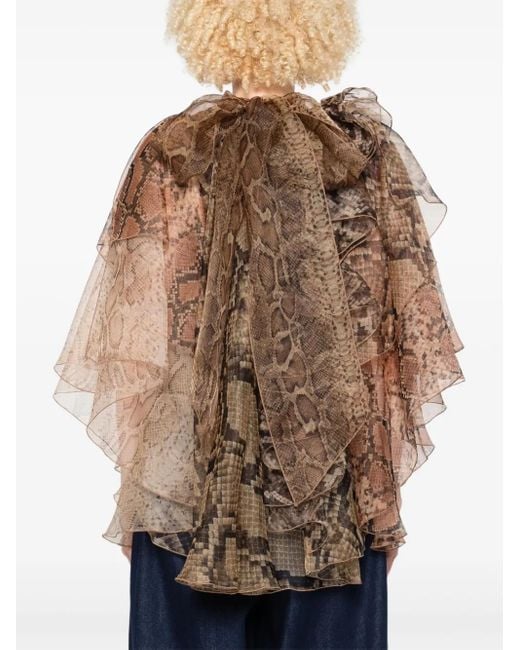 Blusa con volantes y estampado de piel de serpiente Zimmermann de color Brown