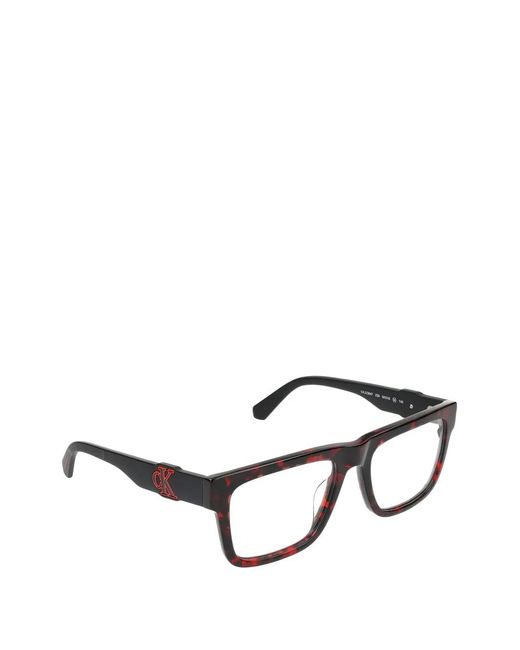 Calvin Klein Black Tortoiseshell-Effect Rectangle-Frame Glasses