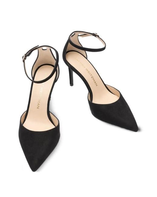 Stuart Weitzman Black 85Mm Ankle-Strap Pointed Pumps