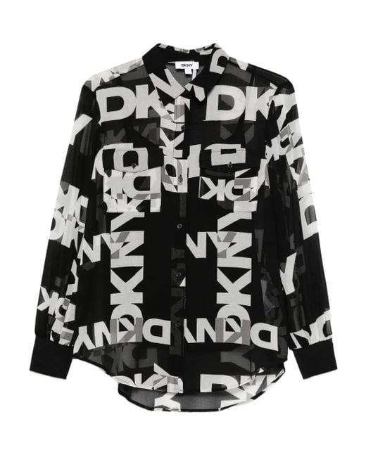 DKNY Black Button-Down Logo-Print Shirt