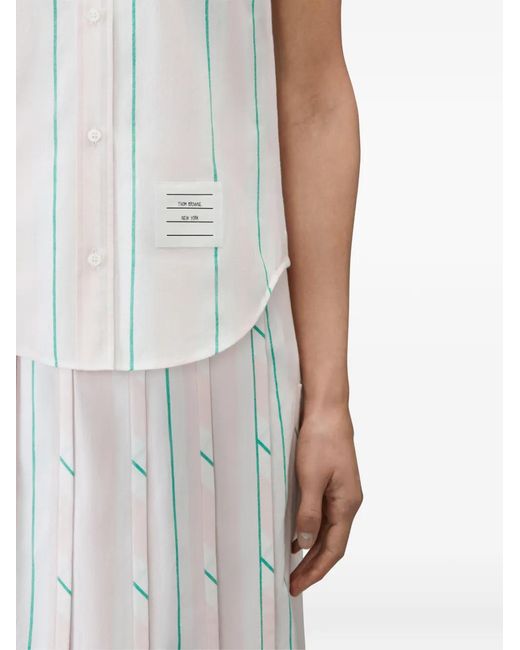 Thom Browne White Madras Cotton Striped Sleeveless Shirt