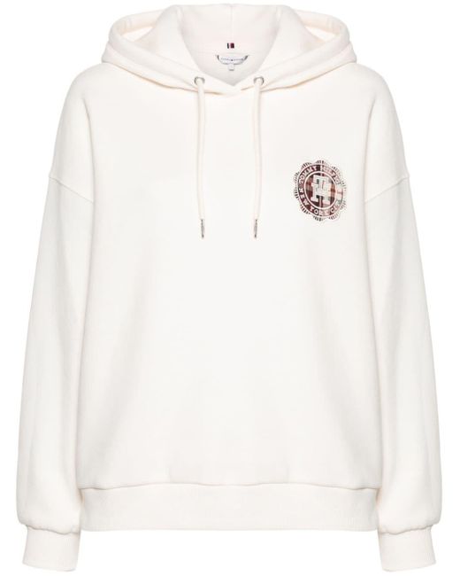 Tommy Hilfiger White Logo-patch Hoodie